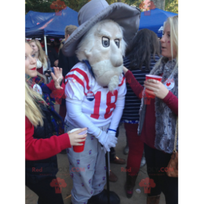 Mascotte de vieil homme barbu en costume bleu - Redbrokoly.com