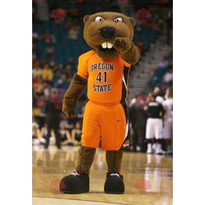 Mascotte d'ours marron de castor en tenue de sport -