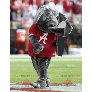 Mascotte d'éléphant gris avec un t-shirt rouge - Redbrokoly.com