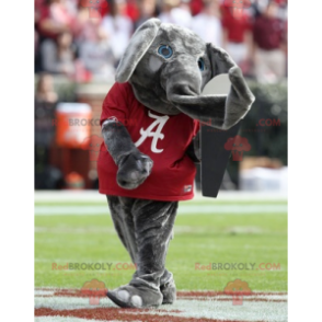 Mascotte d'éléphant gris avec un t-shirt rouge - Redbrokoly.com