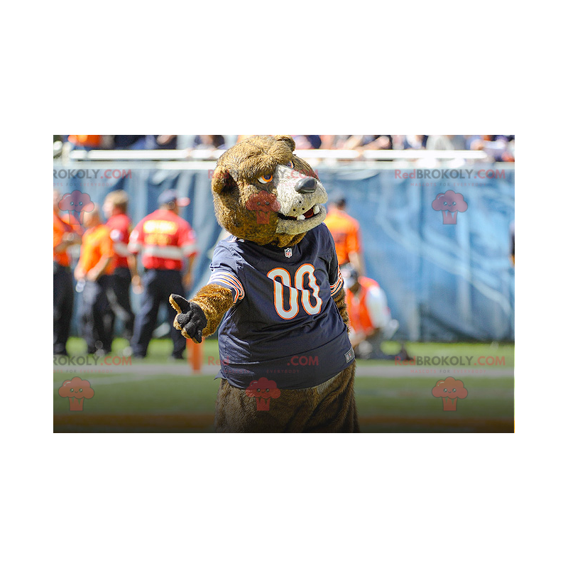 Brown bear mascot with a blue jersey - Redbrokoly.com