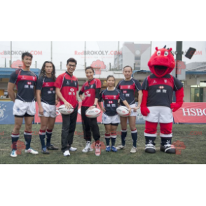Rotes Nilpferd-Maskottchen in Sportbekleidung - Redbrokoly.com