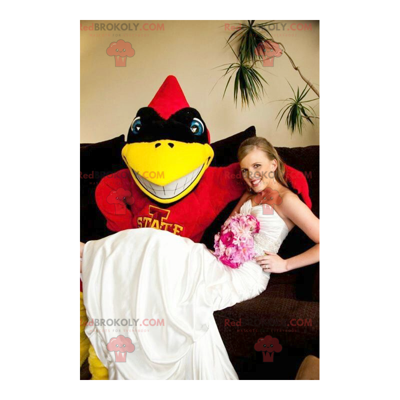 Mascota de pájaro de superhéroe rojo amarillo y negro - Mascota de pájaro de superhéroe rojo amarillo y negro -