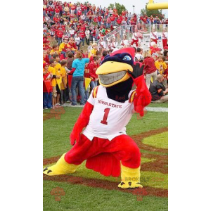 Red yellow and black superhero bird mascot - Redbrokoly.com