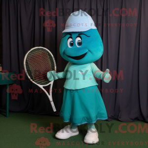 Teal Tennis Racket mascot...