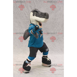 Gray and white shark mascot in sportswear - Redbrokoly.com