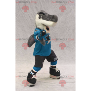 Gray and white shark mascot in sportswear - Redbrokoly.com