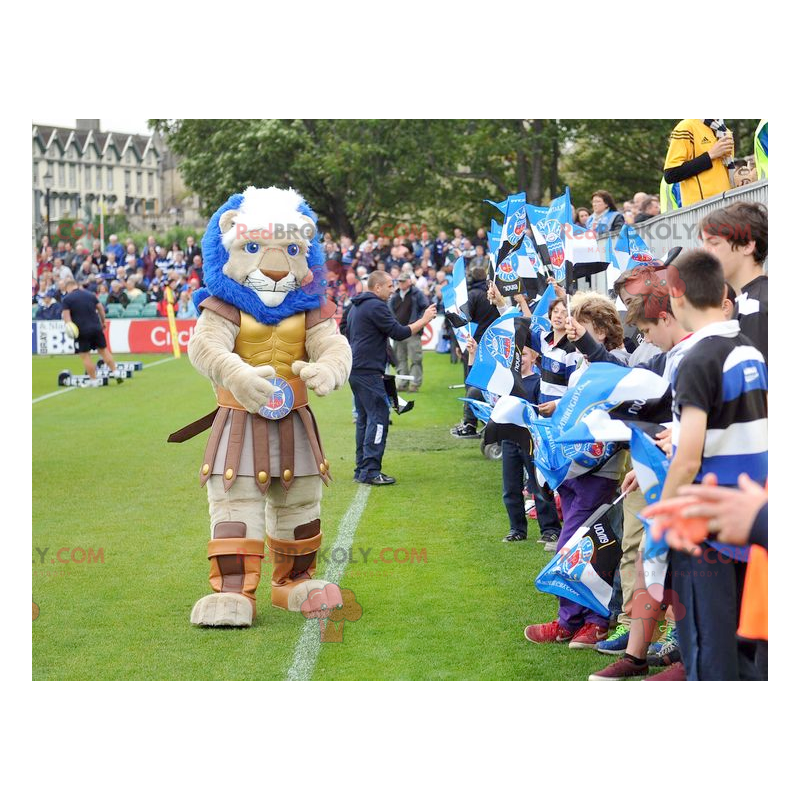 Muscular lion mascot dressed as a knight - Redbrokoly.com