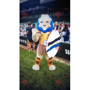 Muscular lion mascot dressed as a knight - Redbrokoly.com