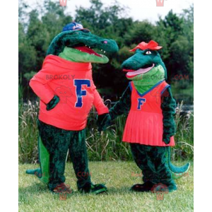 Mascotte de couple de crocodiles verts - Redbrokoly.com