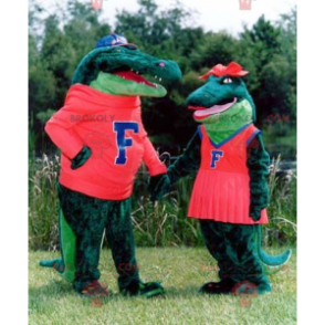 Mascotte de couple de crocodiles verts - Redbrokoly.com