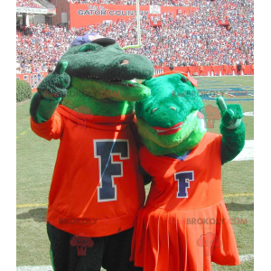 Mascotte de couple de crocodiles verts - Redbrokoly.com