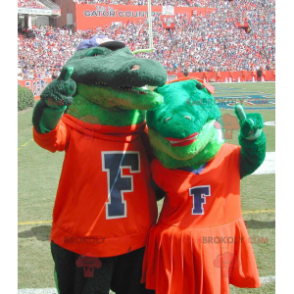 Mascotte de couple de crocodiles verts - Redbrokoly.com