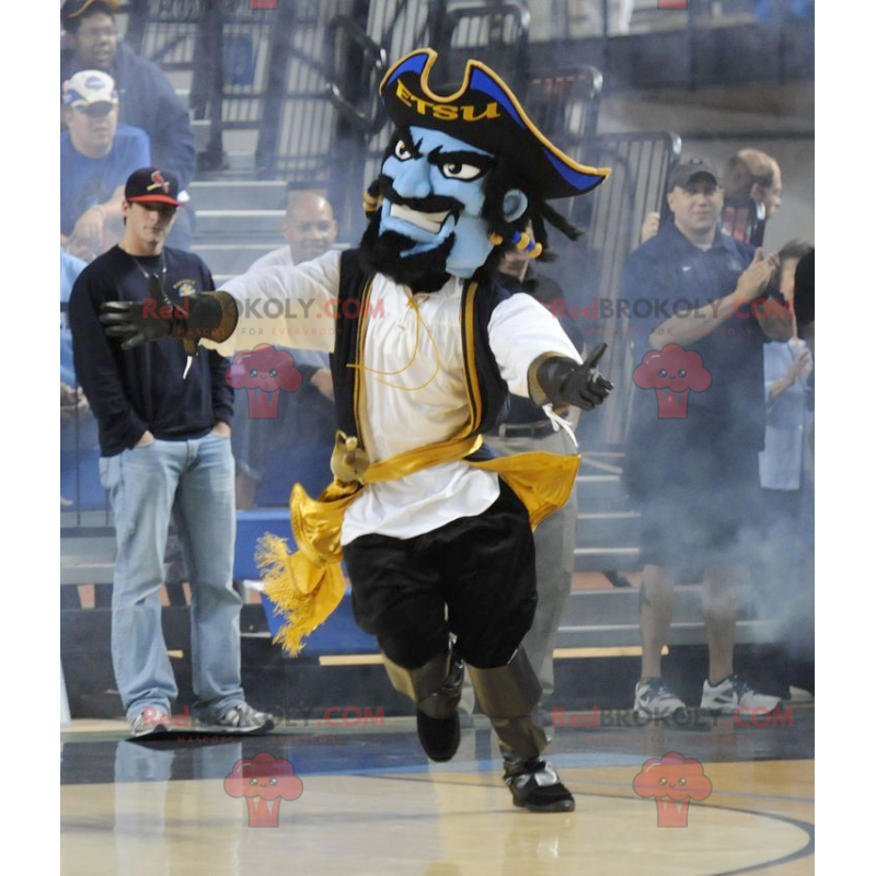 Blue pirate mascot in traditional dress - Redbrokoly.com