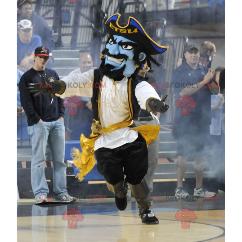 Maskotka niebieski pirat w tradycyjnym stroju - Redbrokoly.com