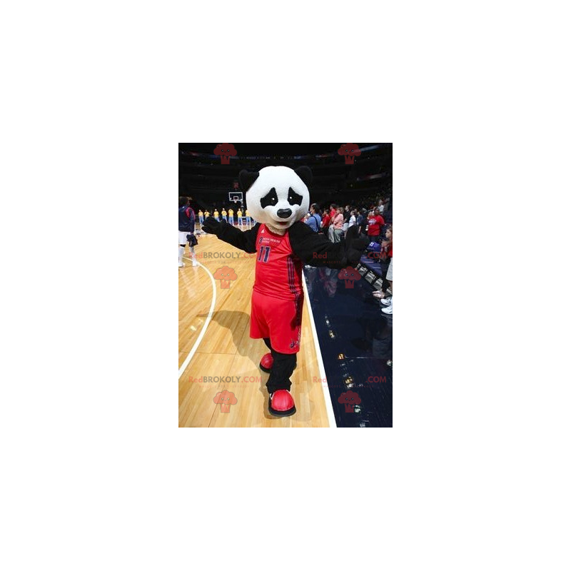 Black and white panda mascot in sportswear - Redbrokoly.com