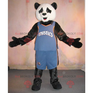 Maskot černá a bílá panda ve sportovním oblečení -