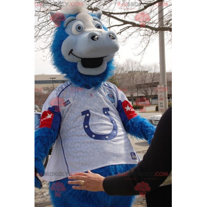 Mascotte de cheval bleu et blanc - Redbrokoly.com