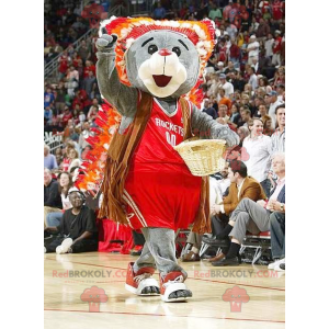 Gray bear mascot in red sportswear - Redbrokoly.com