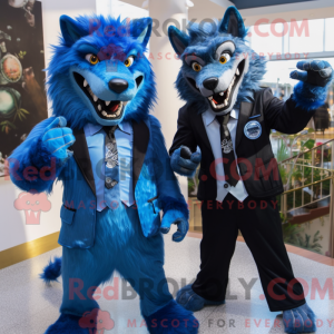 Blå varulv maskot kostume...