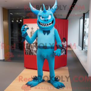 Cyan Devil maskot kostume...