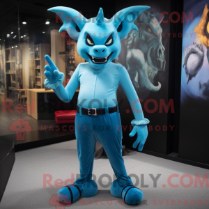 Cyan Devil maskot kostume...
