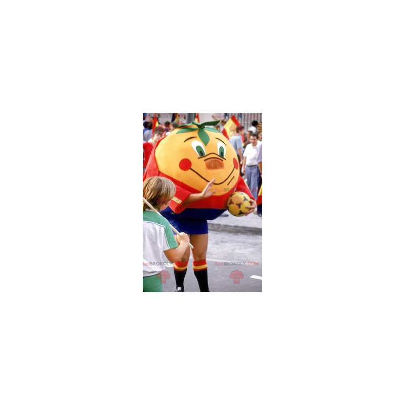 Giant tangerine orange mascot in sportswear - Redbrokoly.com