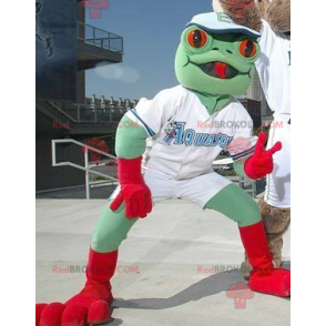 Green and red frog mascot - Redbrokoly.com