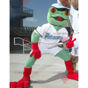 Grünes und rotes Froschmaskottchen - Redbrokoly.com