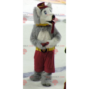 Mascote cão lobo cinzento e branco - Redbrokoly.com