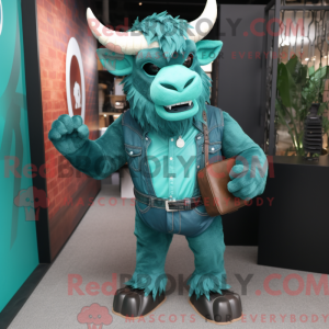 Blågrøn Minotaur maskot...