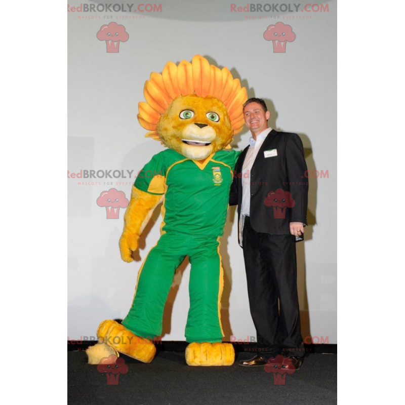 Mascotte de lion jaune avec une crinière fleurie -