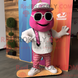 Rosa skate-maskotdraktfigur...