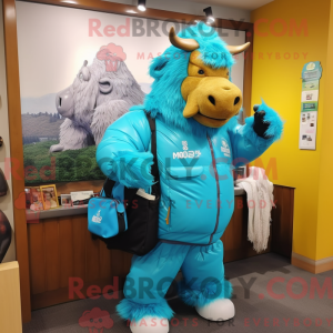 Cyaan Bison mascottekostuum...