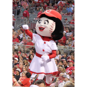 Mascotte de fille avec une tête en forme de balle de baseball -