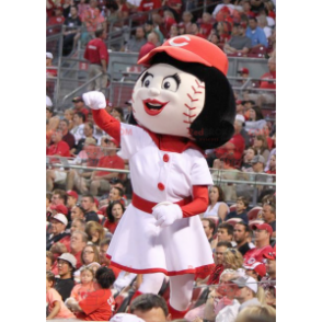 Girl mascot with a head in the shape of a baseball -