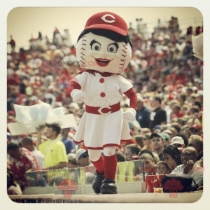 Mascotte de fille avec une tête en forme de balle de baseball -