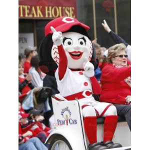 Girl mascot with a head in the shape of a baseball -