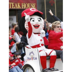 Girl mascot with a head in the shape of a baseball -