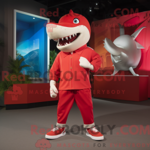 Red Shark-maskotdraktfigure...