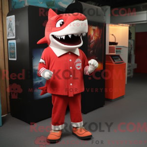 Red Shark maskot kostume...
