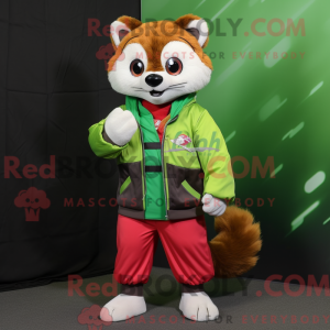 Limegrøn rød panda maskot...