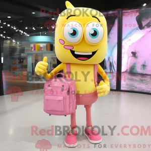 Gul rosa maskotdraktfigur...