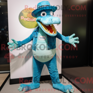 Turquoise Crocodile mascot...