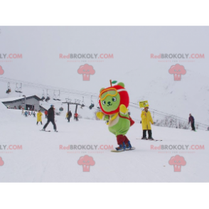 Mascotte d'ours vert avec une tête en forme de pomme -