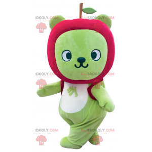 Mascotte d'ours vert avec une tête en forme de pomme -