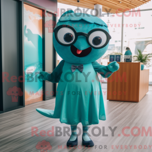 Teal Whale maskot kostume...