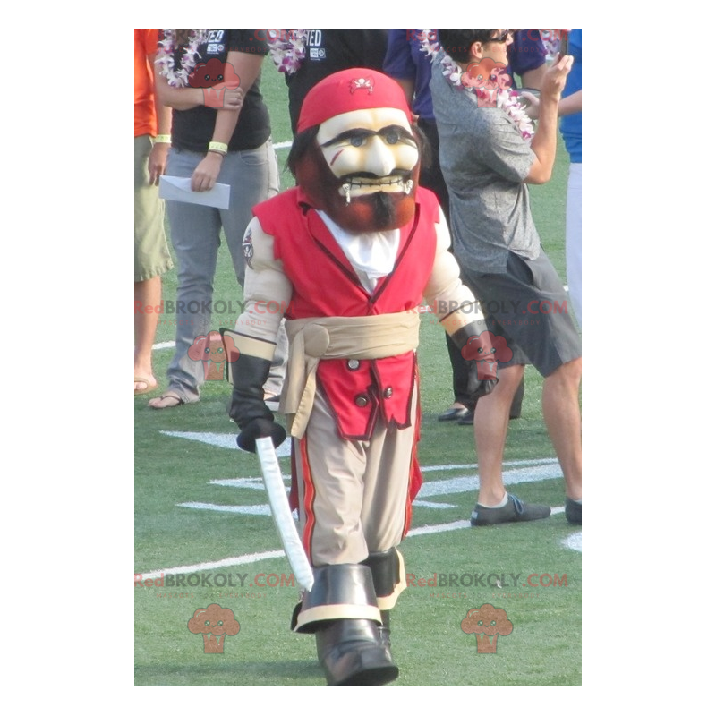 Mascotte de pirate rouge et beige - Redbrokoly.com Mascotte de pirate rouge et beige - Redbrokoly.com