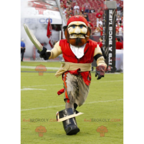 Mascotte de pirate rouge et beige - Redbrokoly.com