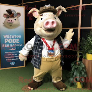 Krem villsvin maskot drakt...